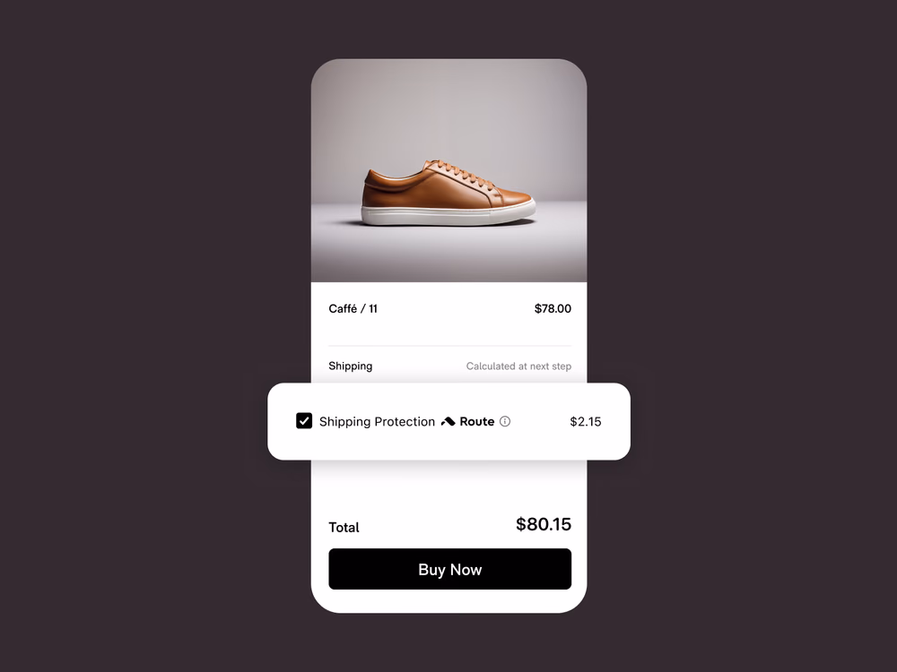 The Route protection widget inside a merchant checkout, showing the coverage line above the order total