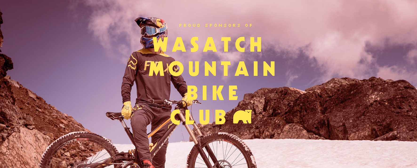 A Gravity Coalition graphic reading Proud sponsors of Wasatch Mountain Bike Club over a photograph of a downhill rider