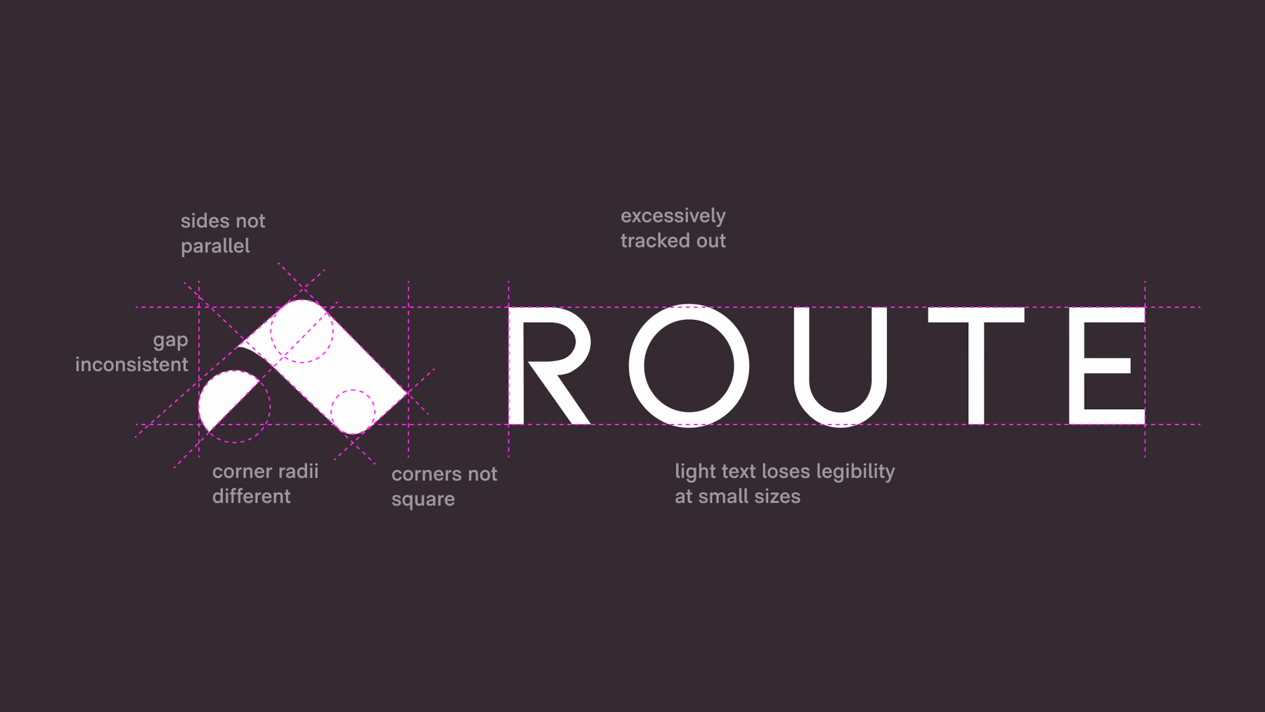 The Route lockup crossfading between the inherited version and the redrawn one, each annotated: Before