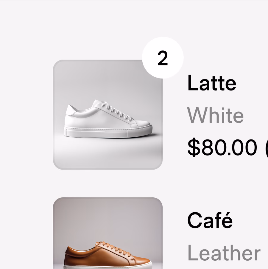 An order line showing the product thumbnail, a quantity badge and the type hierarchy