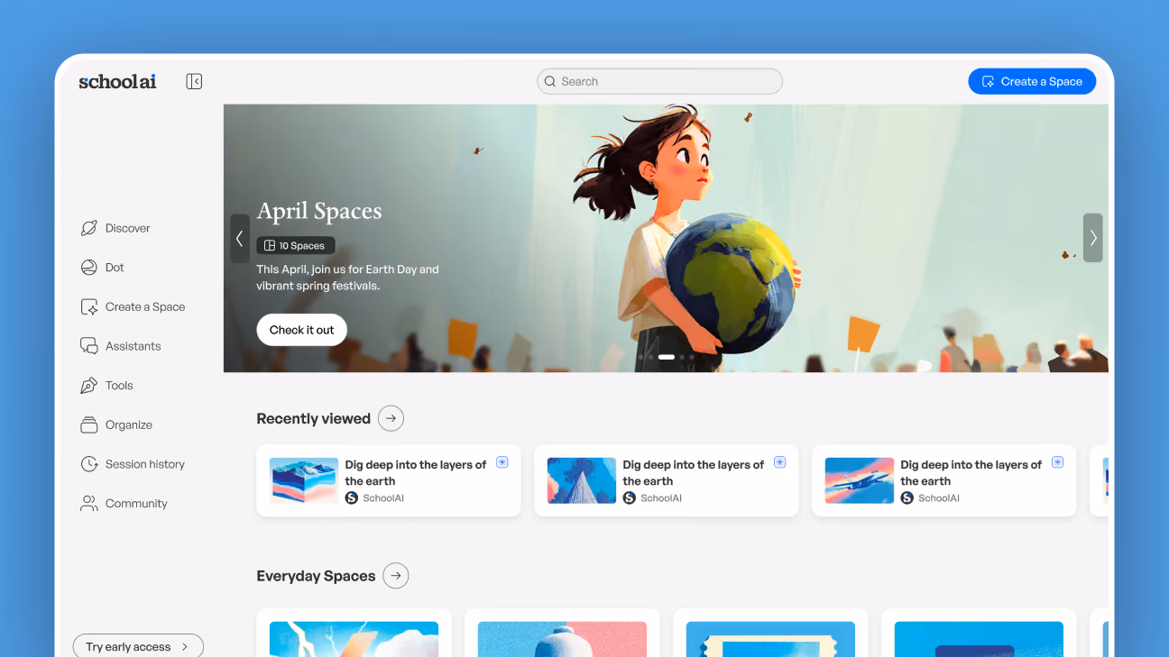 SchoolAI Discover, the landing experience teachers arrive on