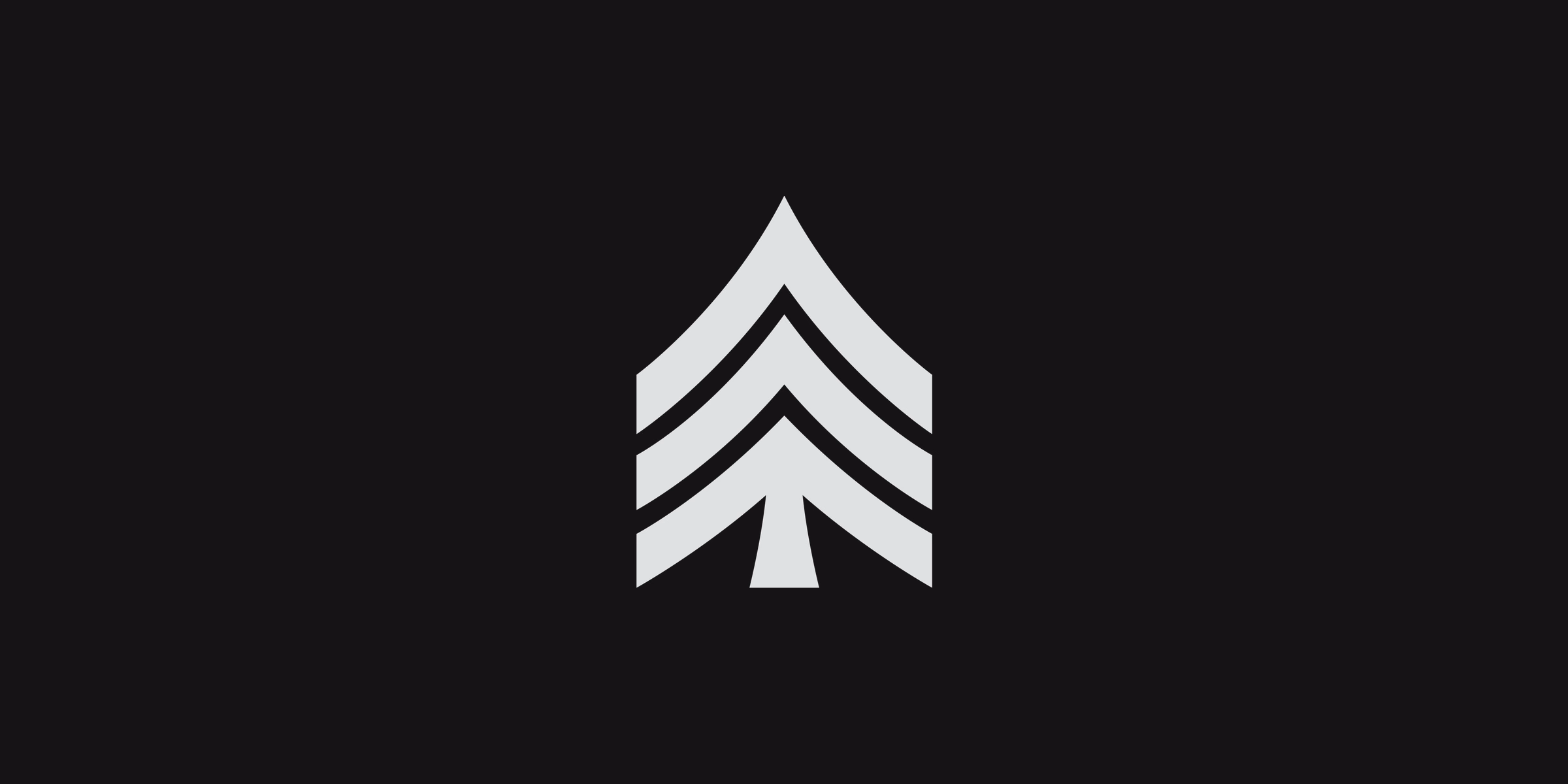 The Soldier Mountain mark before and after: a cartoon fox in a scarf on skis, then three chevrons stacked into an evergreen: After