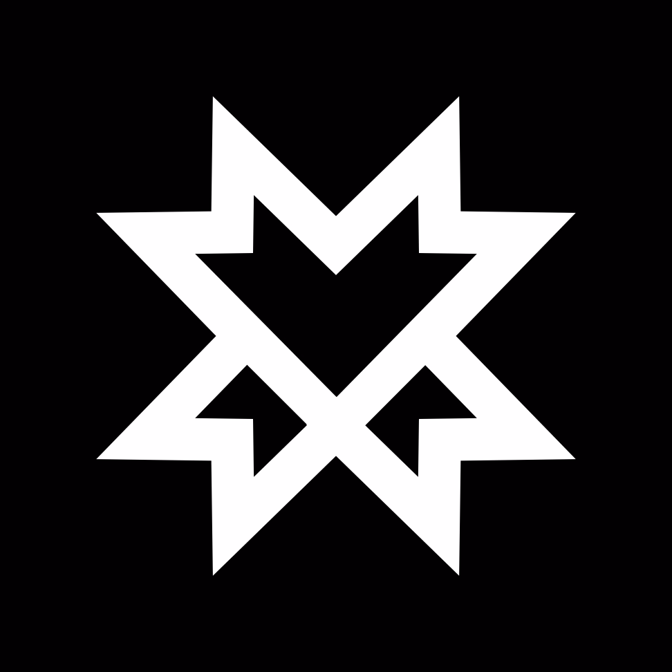 A Soldier Mountain logo concept: an angular eight-point star built from interlocking chevrons