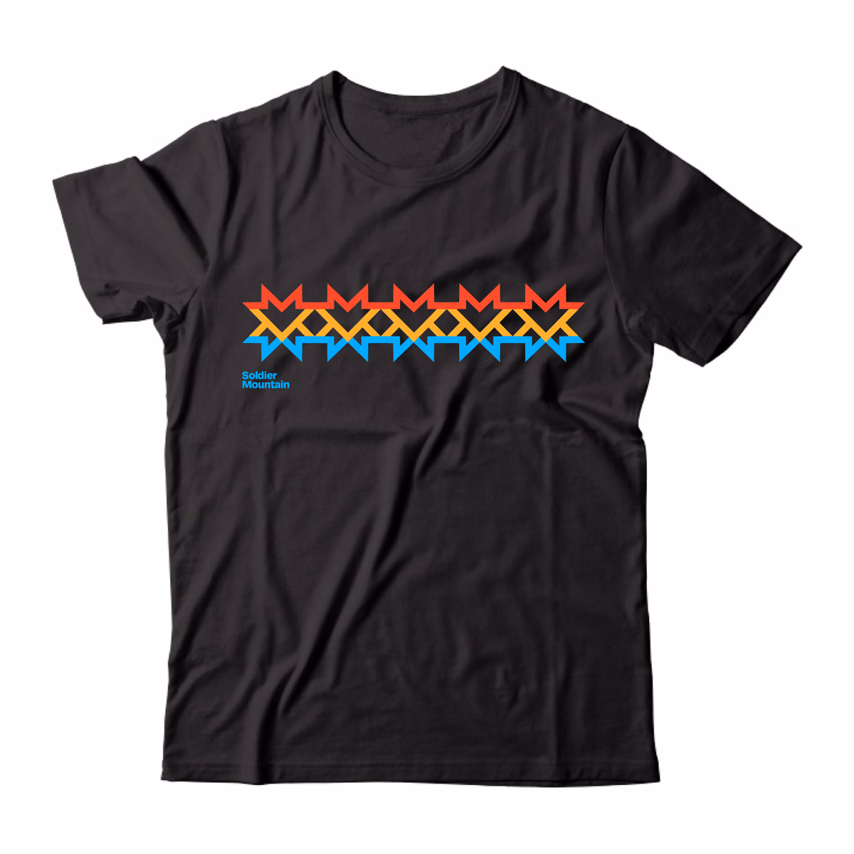 A black t-shirt with the star mark repeated in a band across the chest