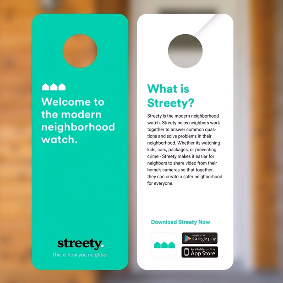 A Streety door hanger explaining the app and how to download it